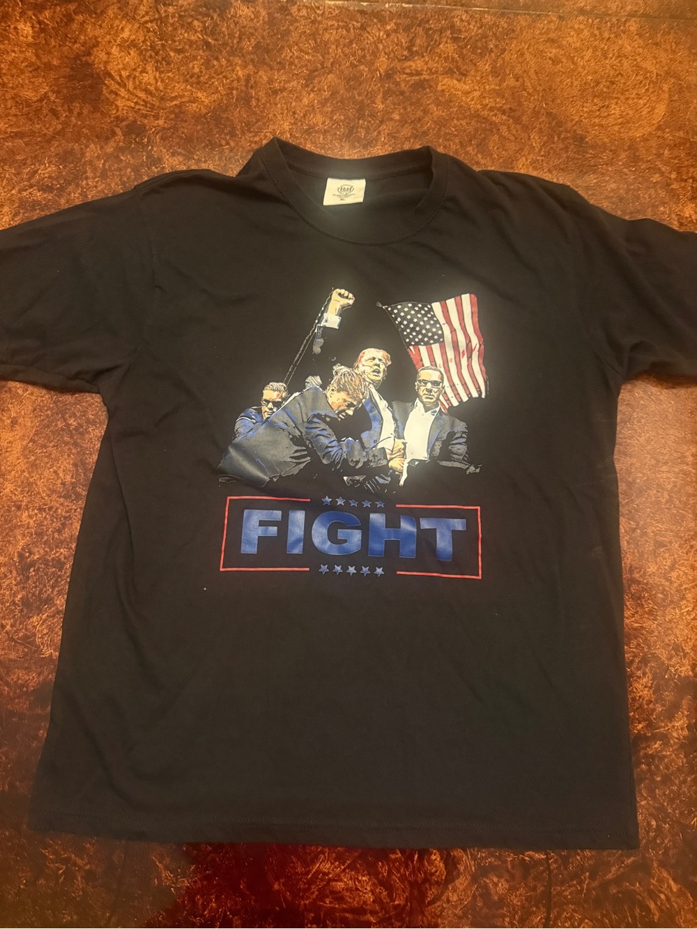 Gildan Black Short Sleeve Tee with Patriotic 'FIGHT' Graphic
